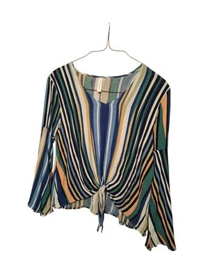 Peppermint USA Lightweight Striped Bell Sleeved Blouse Tie Front Ladies Large